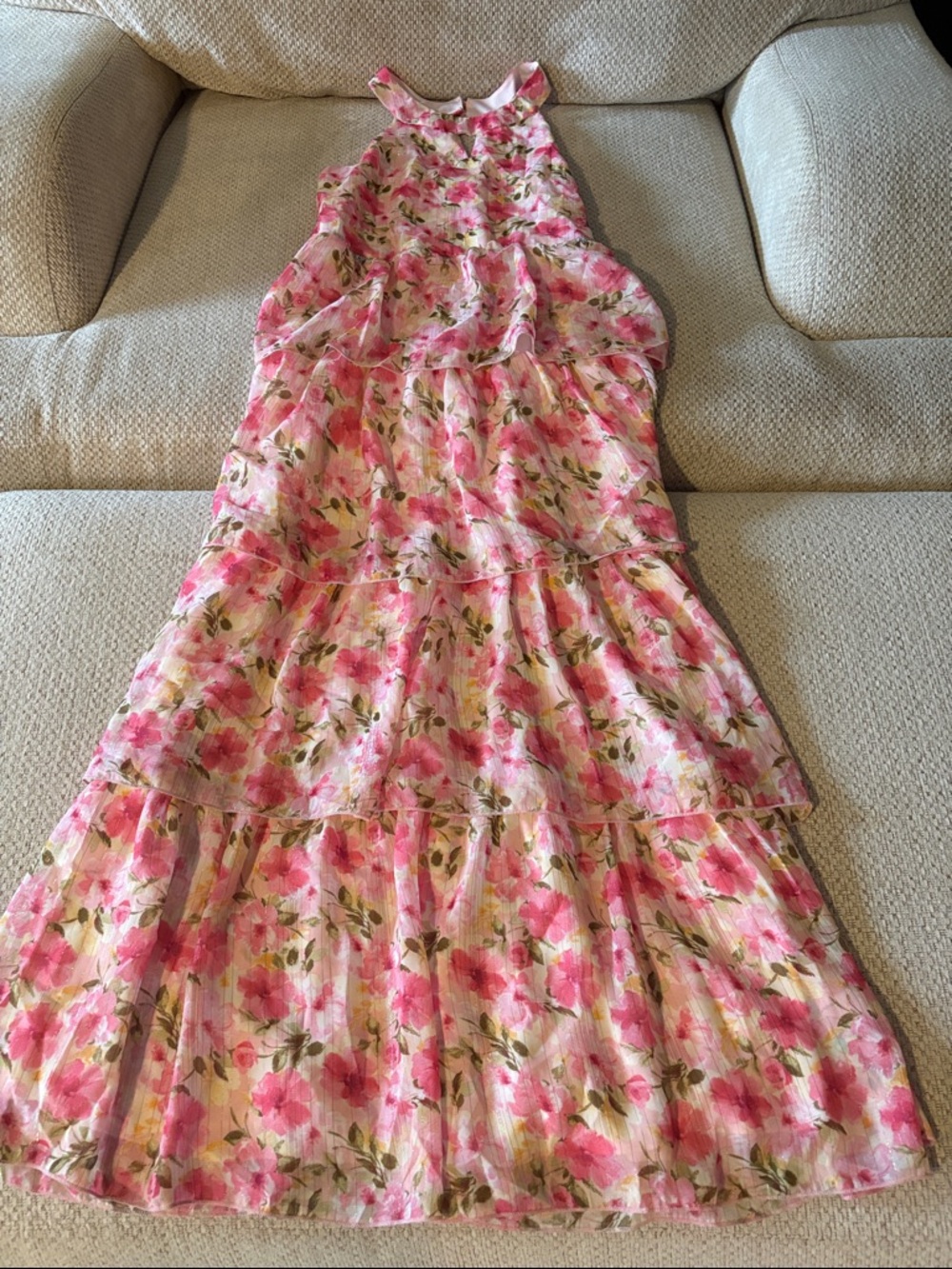 Floral Pink Tiered Maxi Dress
